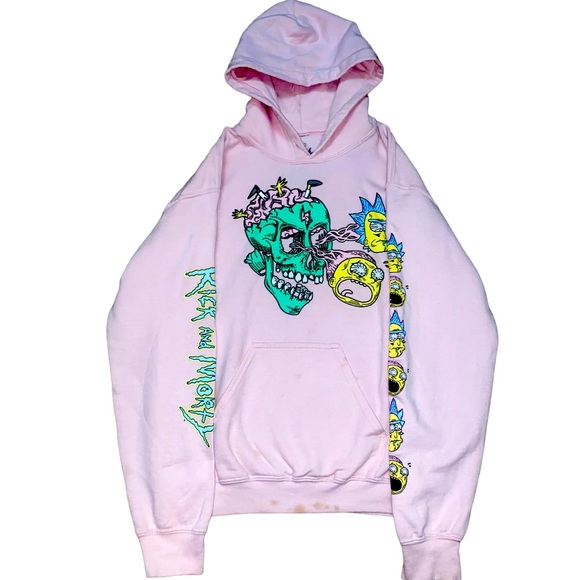 Rick & Morty Other - Rick And Morty Adult Swim Sweatshirt Eyeball Skull Pink Hoodie Size S